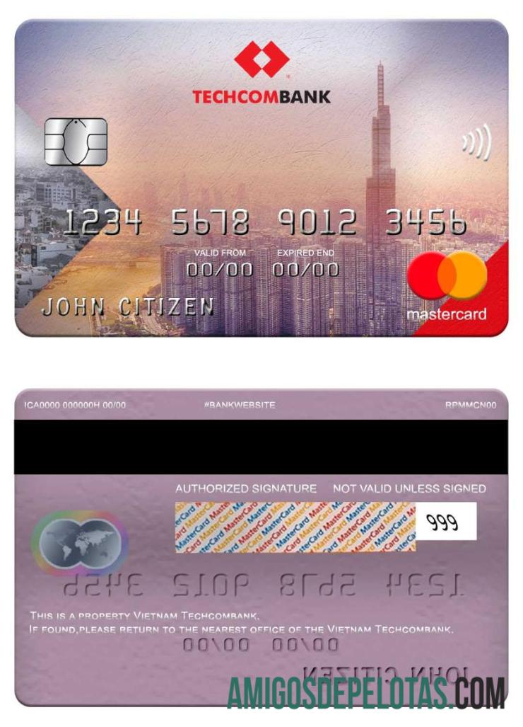 Cartão Mastercard Techcombank do Vietnã exemplo